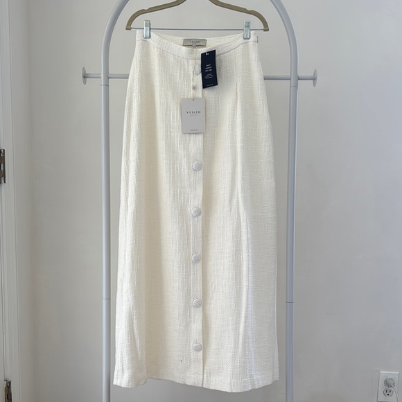 Veiled Cream Boucle Button-Front Maxi Skirt